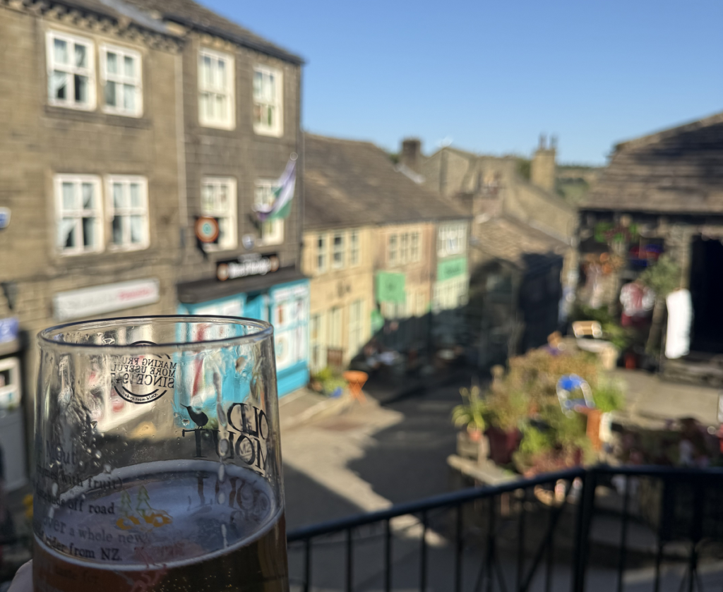 Enjoying a Beer on Haworth's Main Street